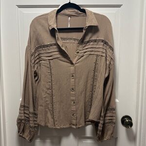 Free People Cream Textured Top